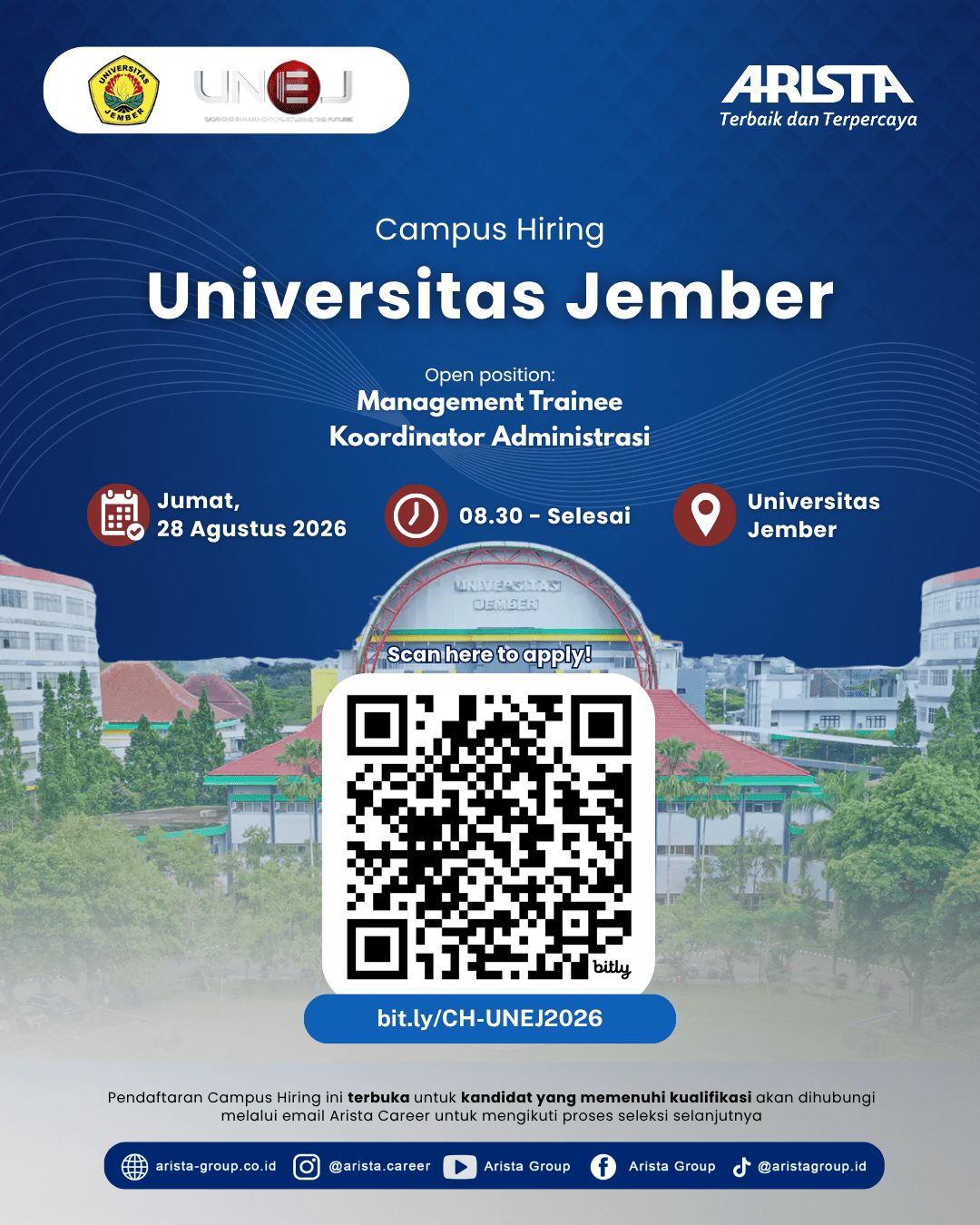 Arista Group membuka kesempatan berkarier melalui kegiatan Campus Hiring untuk posisi: Management Trainee Koordinator Administrasi  Terbuka bagi mahasiswa tingkat akhir dan alumni dari jurusan:*Akuntansi* Manajemen Keuangan* Administrasi Keuangan