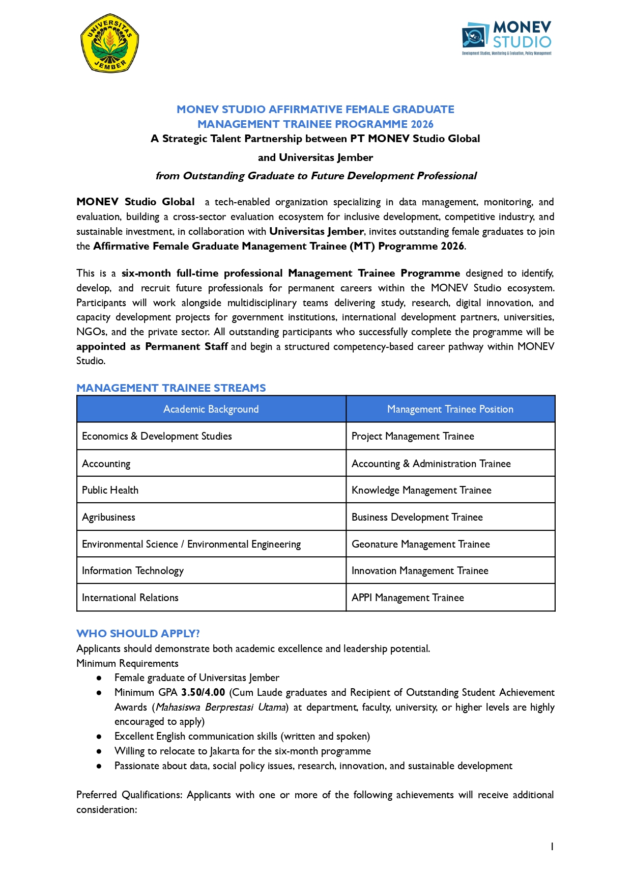 July Opportunities Are Here!  Affirmative Female Graduate Management Trainee (MT) Programme 2026, Jika kalian memiliki passion dibidang tersebut segera daftarkan diri kalian