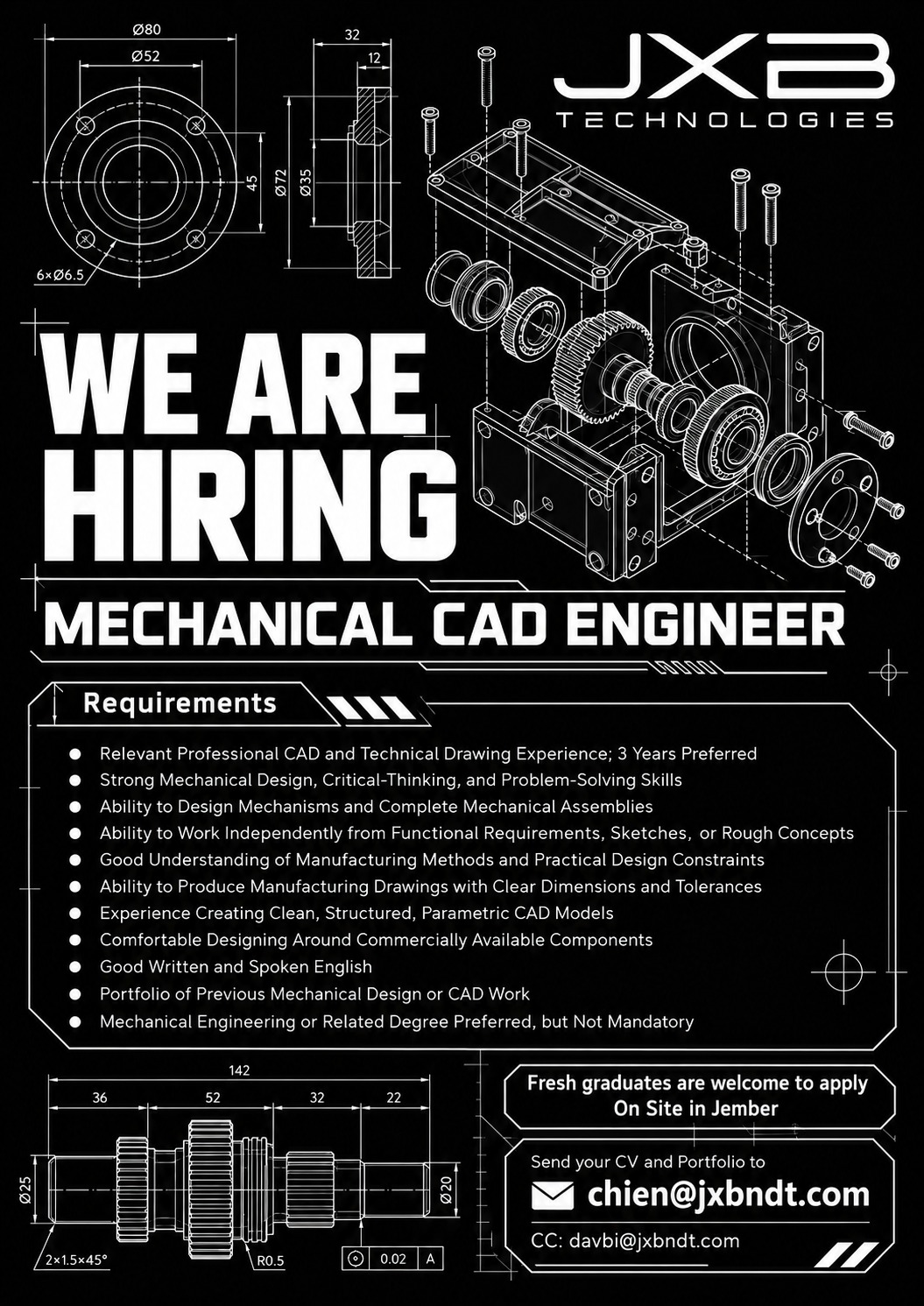 October Opportunities Are Here!! jxb technogies sdn bhd membuka kesempatan kerja untuk posisi Electronics Engineer dan mechanical Cad Engineer
